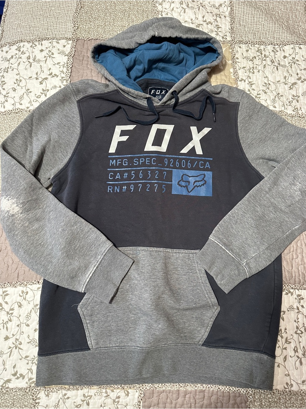 Fox Two-Tone Gray & Navy Hooded Sweatshirt with Blue Logo